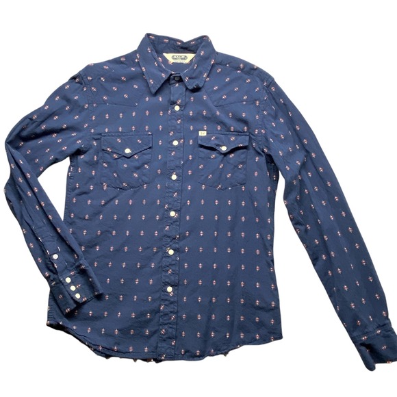 Salt Valley Western Other - Salt Valley Western Long Sleeve Snap Front Shirt Blue Geometric Print Mens M